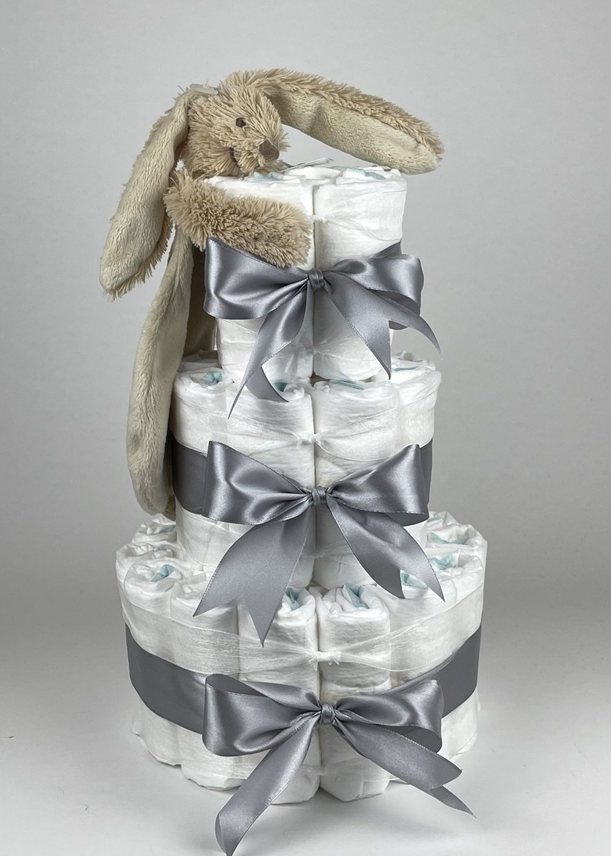 Goedkoopste Chouette-Chouette | Luiertaart Neutraal | Kraamcadeau | Geboorte Jongen Meisje | Babyshower | Tuttle Konijn Richie Beige - Grijs
