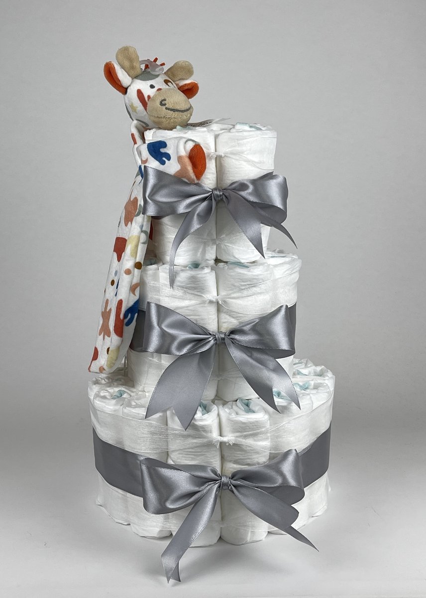 Goedkoopste Chouette-Chouette | Luiertaart Neutraal | Kraamcadeau | Geboorte Jongen Meisje | Babyshower | Tuttle Giraffe Gilles Grijs