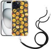 Cazy Hoesje met koord geschikt voor iPhone 15 Emoji