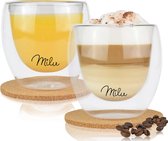 Thermische Glazenset - 4 Verschillende Maten - Dubbelwandige Espressoglazen - Koffieglazen, Latte Macchiato, Cappuccinoglas - Geïsoleerd glas, vaatwasmachinebestendig (2 glazen, 250 ml)
