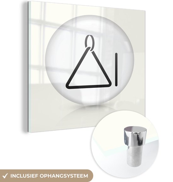 MuchoWow® Peinture sur verre 90x90 cm - Peinture sur verre - Illustration Zwart et blanc d'un triangle dans un cercle - Photo sur verre acrylique - Peintures