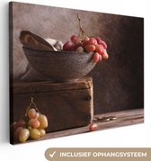 Canvas Schilderij Rustiek - Druiven - Schaal - Stilleven - Fruit - 120x90 cm - Wanddecoratie