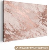 Toile Peinture Marbre - Rose - Luxe - Aspect Marbre - Glitter - Design - 30x20 cm - Décoration murale