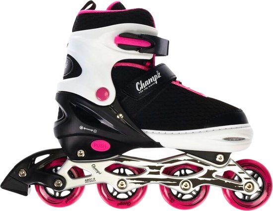 Champz Patins à roues alignées ajustables pour enfants - Semi-Softboot - Noir/Rose - Taille 28-32 - ABEC9 - Cadre en aluminium - Professional Skates