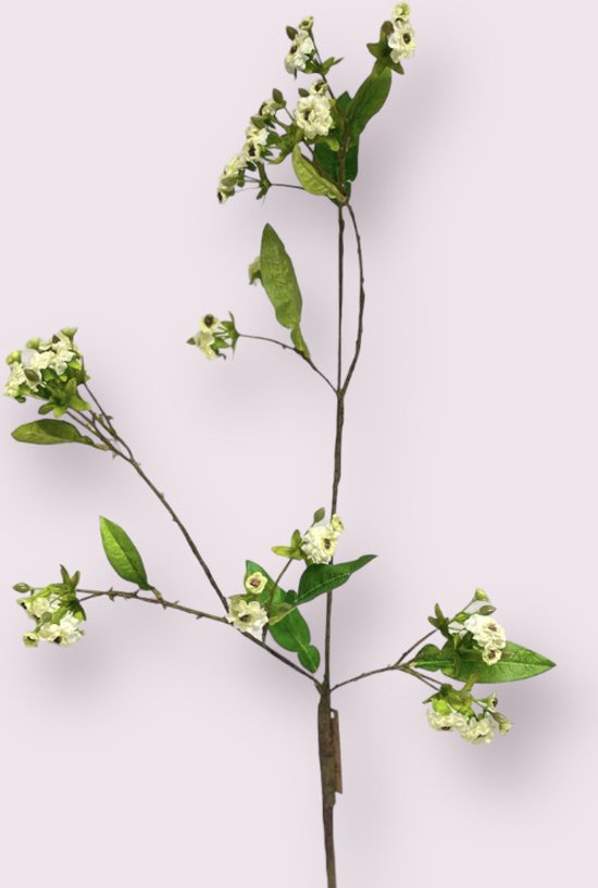 Zijden kunstbloem Trosroos | Wit Groen | Lengte 90 centimeter