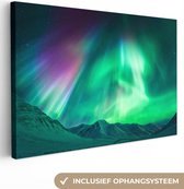 Canvas Schilderij Noorderlicht - Alaska - Berg - 30x20 cm - Wanddecoratie