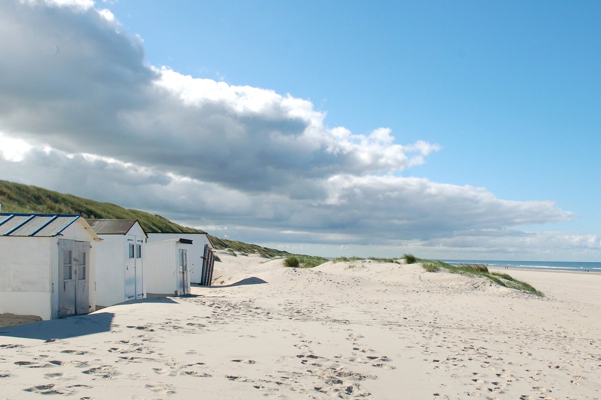 Texelphotos.nl - Foto afdruk als tuinposter – Texel Strandhuisjes - Duin - Strand - Noordzee - Wolken - Tuindecoratie - Tuinposter - Natuur - Landschap - 90 x 60 cm.