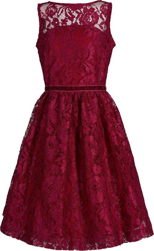 La V Elegante kant jurk met mouwloze Rood 140