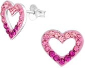 Joy|S - Zilveren hartjes oorbellen - 11 mm - roze kristal