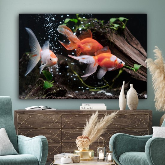 Canvas schilderij 180x120 cm - Wanddecoratie Dieren - Goudvis - Water - Muurdecoratie woonkamer - Slaapkamer decoratie - Kamer accessoires - Schilderijen
