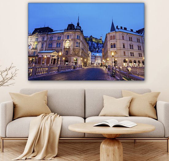 Tableau sur toile Le Triple Pont à Ljubljana - 140x90 cm - Décoration murale Art