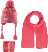 Kitti 3-Delig Winter Set | Muts (Beanie) met Fleecevoering - Sjaal - Handschoenen | 1-4 Jaar Meisjes | K23160-04-03 | Dark Pink