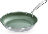 Just Vegan, Ceravegan RVS ECO koekenpan – 28cm, 100% vegan, plantaardige anti-aanbaklaag - avocado-olie – duurzame pan - Met GRATIS panbeschermer