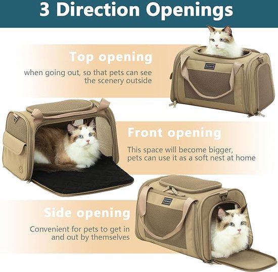 VOUNOT Opvouwbare Draagtas Voor Honden En Katten – Maat M (60x44x44 Cm), Ademend, Met Pluche Mat, Hand- En Schouderriem – Ideaal Voor Reizen