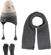 Kitti 3-Delig Winter Set | Muts (Beanie) met Fleecevoering - Sjaal - Handschoenen | 4-8 Jaar Jongens | K23170-09-01 | Medium Grey