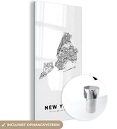 MuchoWow® Glasschilderij 80x160 cm - Schilderij acrylglas - New York - Kaart - Amerika - Foto op glas - Schilderijen
