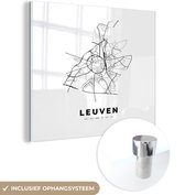 MuchoWow® Glasschilderij 20x20 cm - Schilderij acrylglas - België – Leuven – Stadskaart – Kaart – Zwart Wit – Plattegrond - Foto op glas - Schilderijen