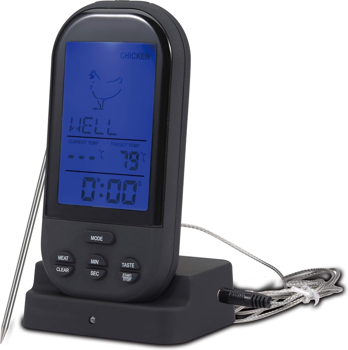 Draadloze Vleesthermometer met Ontvanger, LCD Display en Lange Meetsonde - Thermometer Geschikt voor BBQ , Oven , Vlees , Vis - BBQ Thermometer - Phreeze