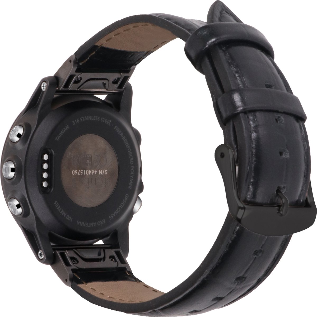 Dames & Heren Leren Horlogeband Garmin Fenix 5/5 Plus – 22mm Zwart – Premium Accessoire