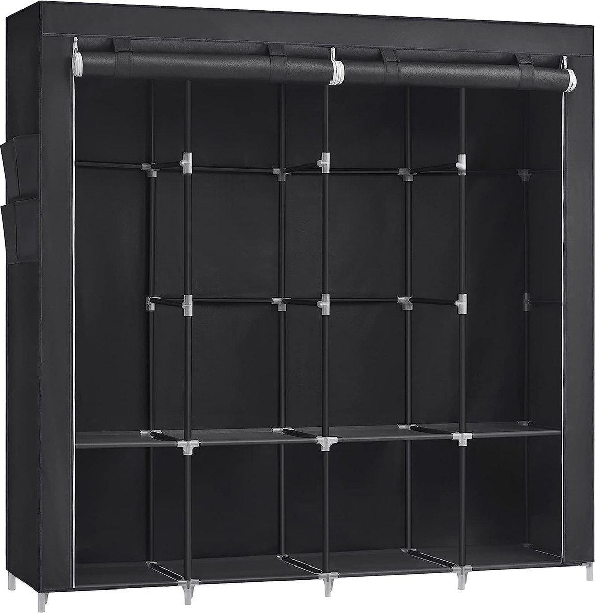 Hoppa! Stoffenkledingkast van Songmics - Zwart - 4 hangvakken met legplanken - 4 zijvakken - 45 x 170 x 167 cm (B x D x H)