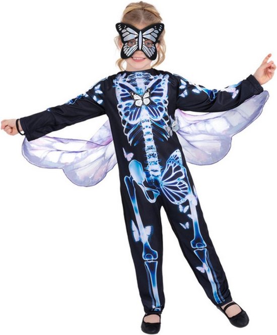 Smiffy's - Vlinder Kostuum - Vlinder Skelet - Meisje - Blauw, Zwart - Small - Halloween - Verkleedkleding
