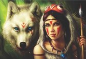 Diamond painting indianen met wolf 50 x 60 cm volledige bedrukking ronde steentjes direct leverbaar - indiaan - women