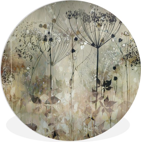 WallCircle - Wandcirkel bloemen olieverf 90x90 cm - Ronde abstracte schilderijen woonkamer - Wandbord rond - Wandschaal keuken - Muurdecoratie kunst - Kamer decoratie accessoires - Wanddecoratie muurcirkel - Woonaccessoires - Muurcirkels