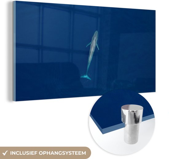 MuchoWow® Glasschilderij 120x60 cm - Schilderij acrylglas - Walvis - Oceaan - Blauwe vinvis - Foto op glas - Schilderijen