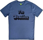 The Beatles - Text Logo Shadow Heren T-shirt - S - Blauw