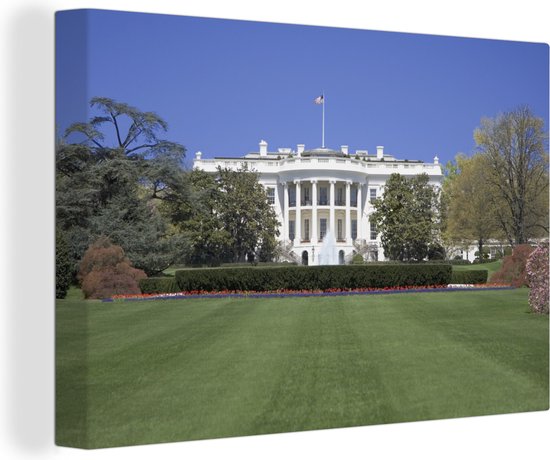 Canvas schilderij 150x100 cm - Wanddecoratie Witte Huis gazon Washington DC - Muurdecoratie woonkamer - Slaapkamer decoratie - Kamer accessoires - Schilderijen op canvas