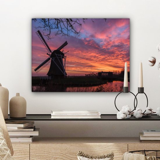 Moulin à vent pendant un lever de soleil toile 2cm 40x30 cm - petit - Tirage photo sur toile (Décoration murale salon / chambre)