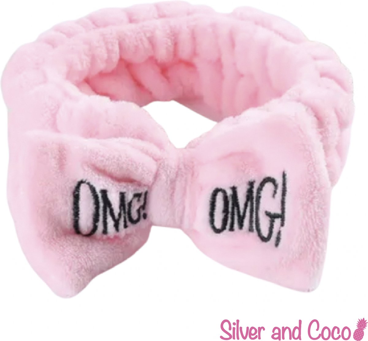 SilverAndCoco - OMG Haarband Strik Dikke Fluffy Elastische Hoofdband voor Opmaken / OMG! Badstof Fleece Make up Spa Slaap Hoofdbanden Vrouwen / Elastische Meisjes Make-up Bandana - Roze