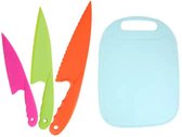 Snijplank blauw - kindermessen set - Kindermessen 3 stuks - Messenset voor kinderen - Kinderbestek - Gekleurde kindermes - Messen voor kinderen