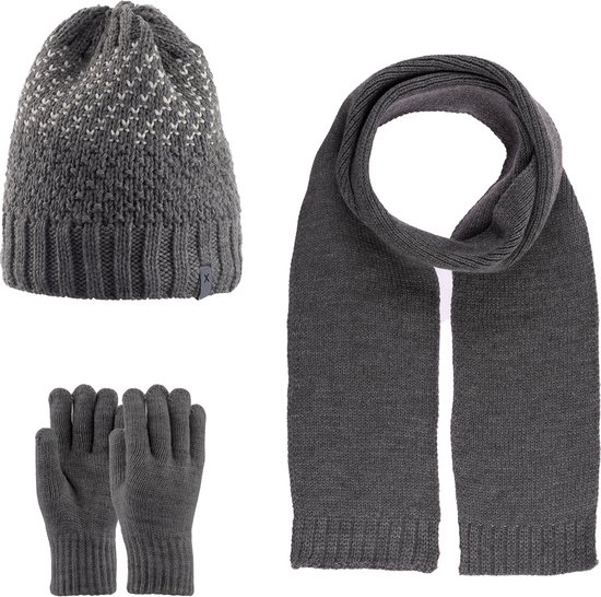 Kitti 3-Delig Winter Set | Muts (Beanie) met Fleecevoering - Sjaal - Handschoenen | 9-15 Jaar Jongens | K23180-13-02 | Medium Grey