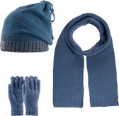 Kitti 3-Delig Winter Set | Muts (Beanie) met Fleecevoering - Sjaal - Handschoenen | 9-15 Jaar Jongens | K23180-10-03 | Medium Grey