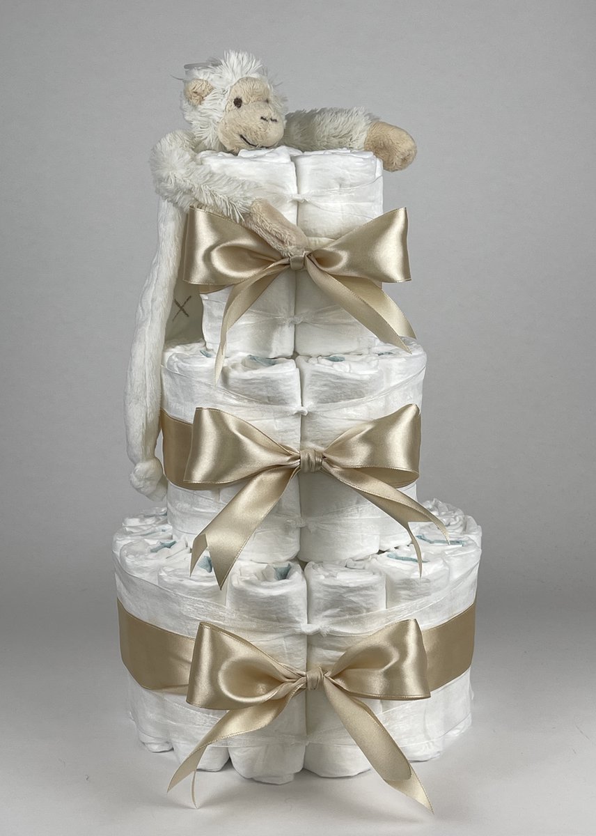 Goedkoopste Chouette-Chouette | Luiertaart Neutraal | Kraamcadeau | Geboorte Jongen Meisje | Babyshower | Tuttle Aap Mickey Ivory - Beige