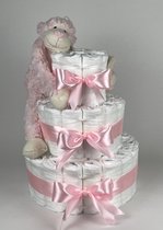 Chouette-Chouette | Luiertaart Meisje | Kraamcadeau | Geboorte Meisje | Babyshower | Aap Roze