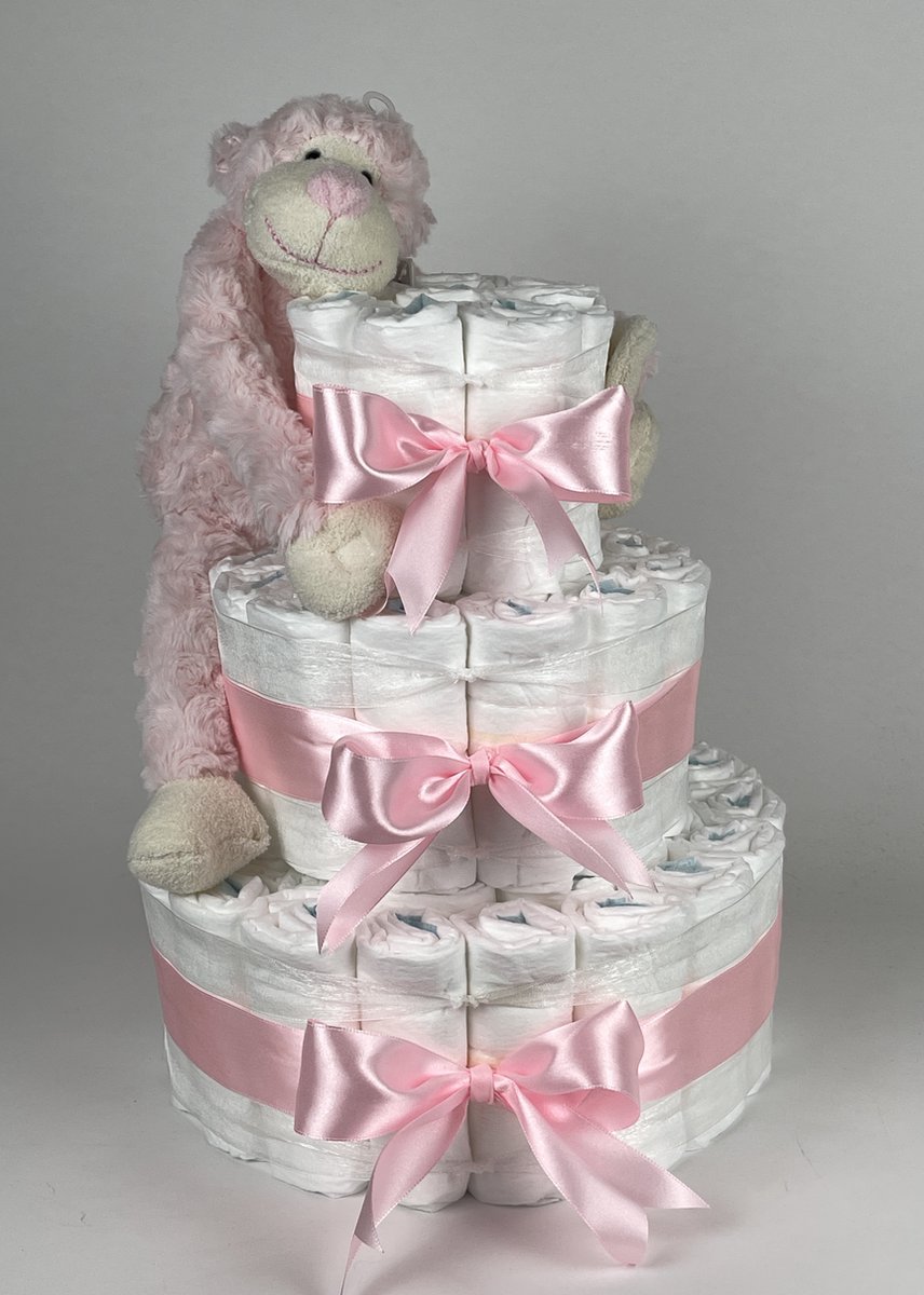Goedkoopste Chouette-Chouette | Luiertaart Meisje | Kraamcadeau | Geboorte Meisje | Babyshower | Aap Roze