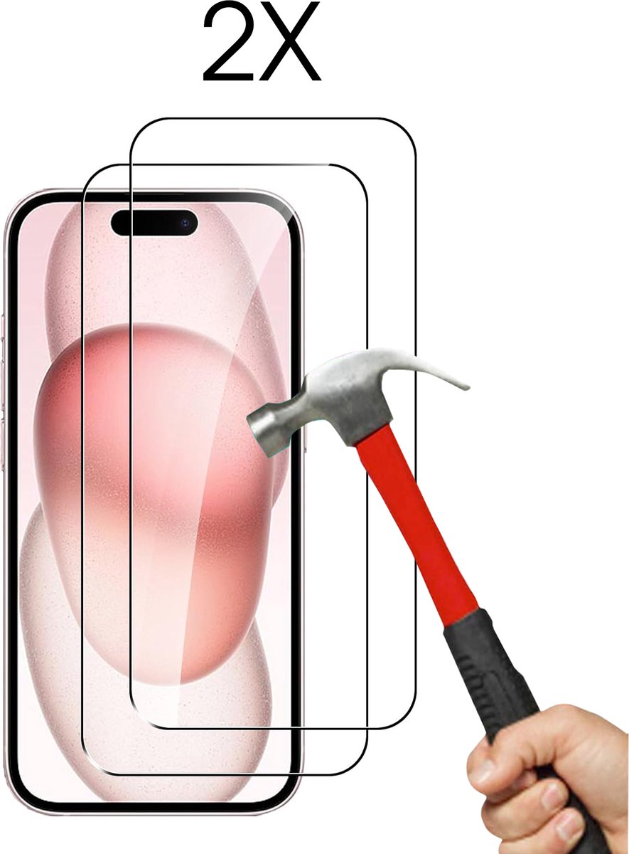 Screenprotector geschikt voor iPhone 15 Screenprotector 2X - Tempered Glass - Anti Shock iPhone 15 screen protector - 2PACK voordeelpack - EPICMOBILE