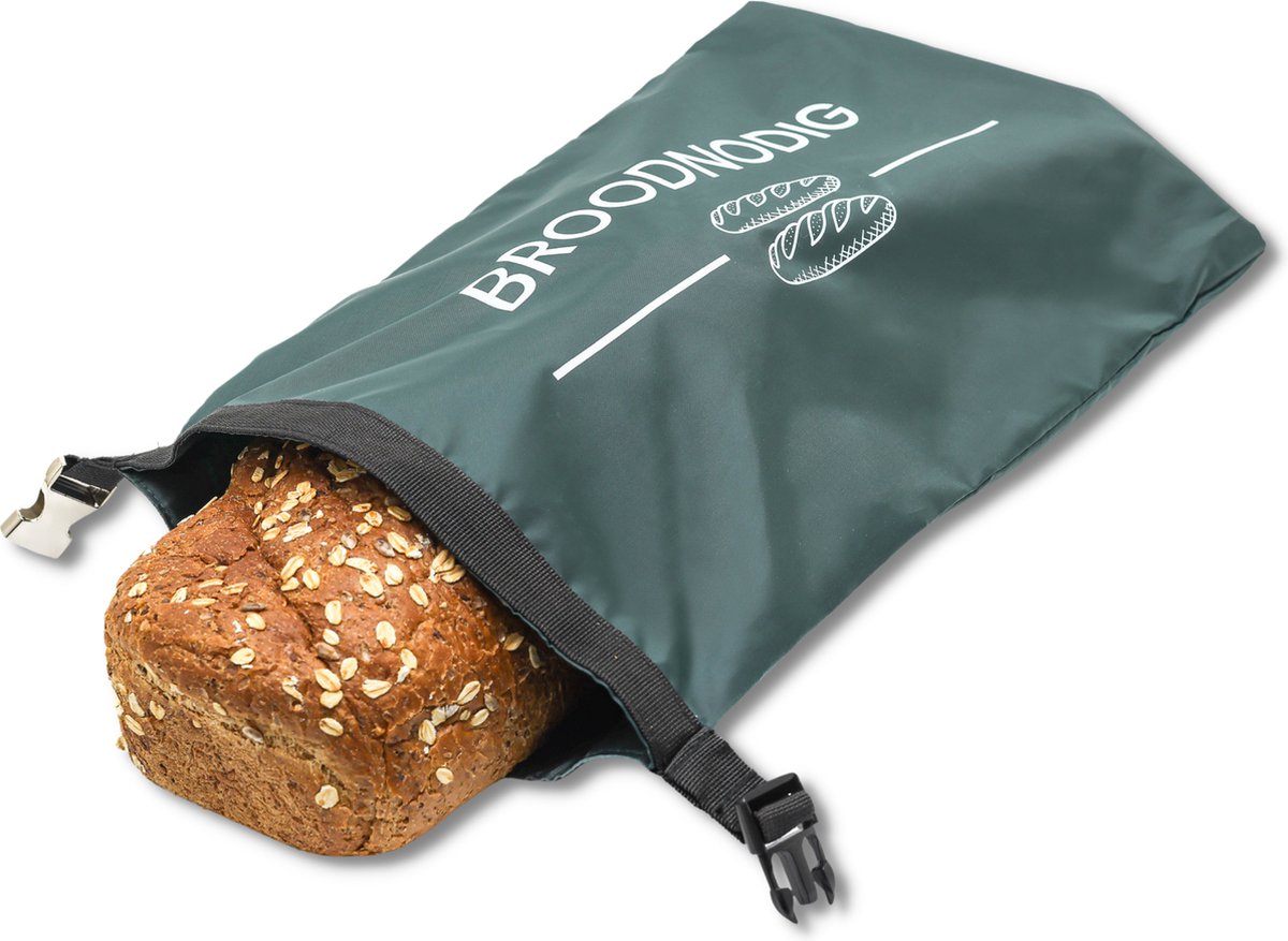 Broodnodig® - Herbruikbare Broodzak (44x30cm) – 100% RPET – Broodzakken Voor Zelfgebakken Brood – Broodtrommel – Thuisbakker - Diepvrieszak - Brooddoos – Mosgroen