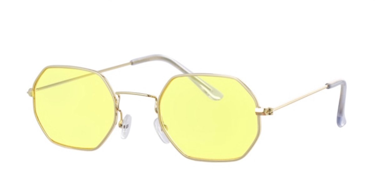 Hidzo Zonnebril Achthoek Goudkleurig - UV 400 - Gele Glazen - Inclusief Brillenkoker