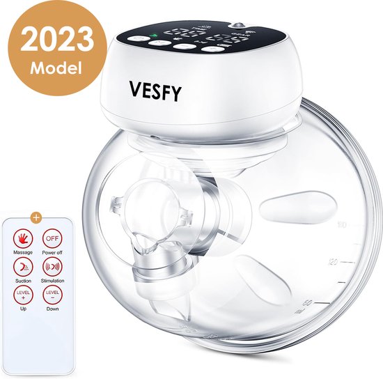 Vesfy Elektrische Draadloze Borstkolf met Afstandsbediening – Handsfree & Draagbaar – BPA-Vrij