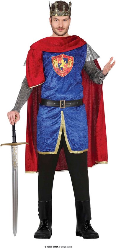Guirca - Koning Prins & Adel Kostuum - Koning Van Het Machtigste Koninkrijk - Man - Blauw, Rood - Maat 52-54 - Carnavalskleding - Verkleedkleding