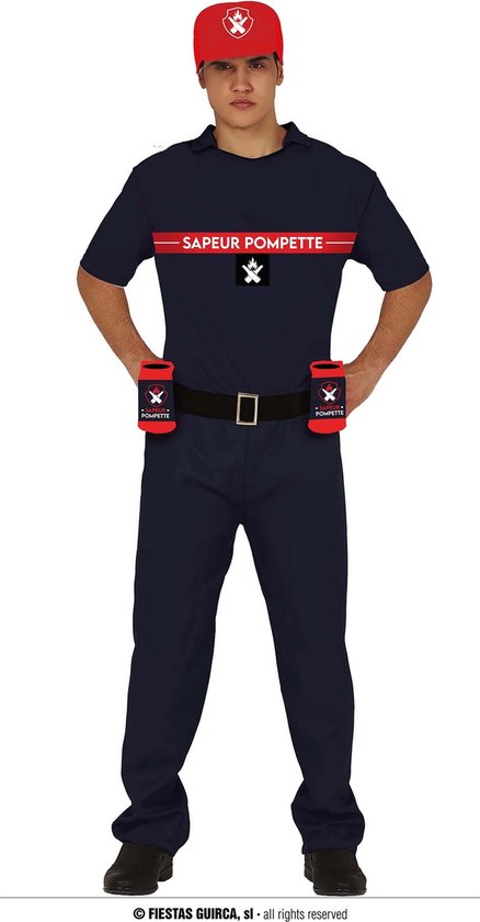 Guirca - Costume de Pompiers - Extincteur Brand avec Boisson - Homme - Blauw - Taille 52-54 - Déguisements - Déguisements