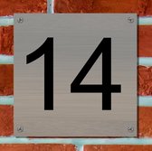 Huisnummerbord RVS Deluxe - Nummer 14 - 12 x 12 cm - incl. set voor bevestiging | - naambord - nummerbord - voordeur