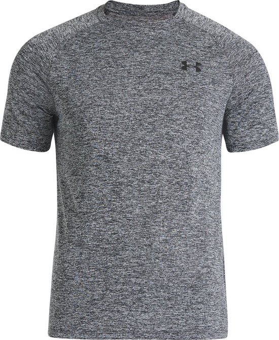 Donkergrijs gemêleerd sportshirt van Under Armour met zwart logo op de borst.