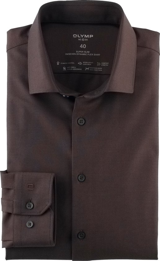 OLYMP 24/7 No. Chemise 6 Six coupe super slim - popeline - marron - Repassage facile - Taille du col : 46