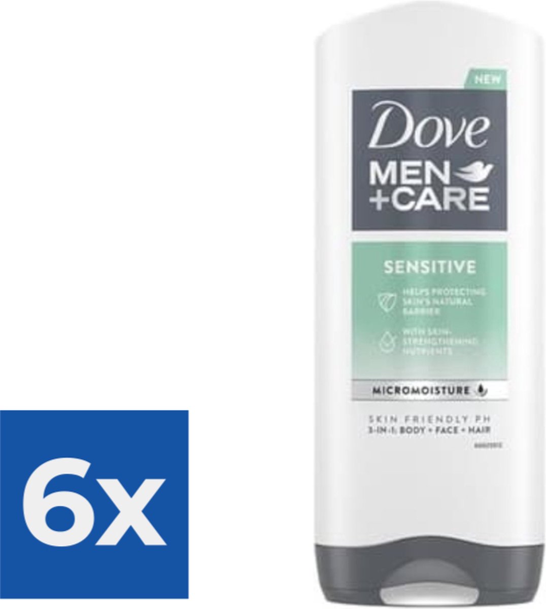 Goedkoopste Dove Douchegel Men  Care Sensitive gel 3 in 1 400 ml - Voordeelverpakking 6 stuks