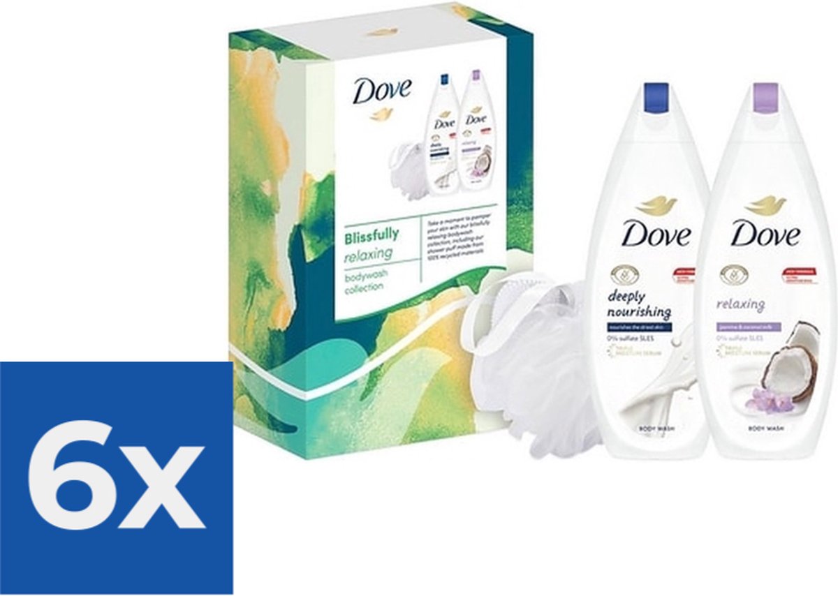 Goedkoopste Geschenkset Dove Blissfully Relaxing Douchgel 2x Puff - Voordeelverpakking 6 stuks