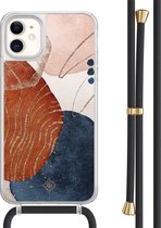 Casimoda® hoesje met zwart koord - Geschikt voor iPhone 11 - Abstract Terracotta - Afneembaar koord - TPU/acryl - Multi
